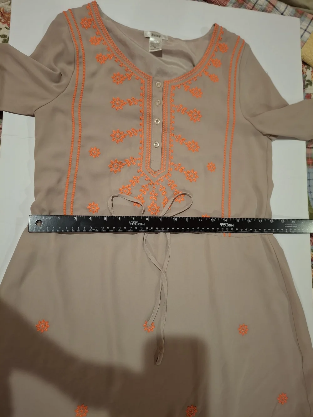 Esley Taupe Dress with Bright Embroidered Accents